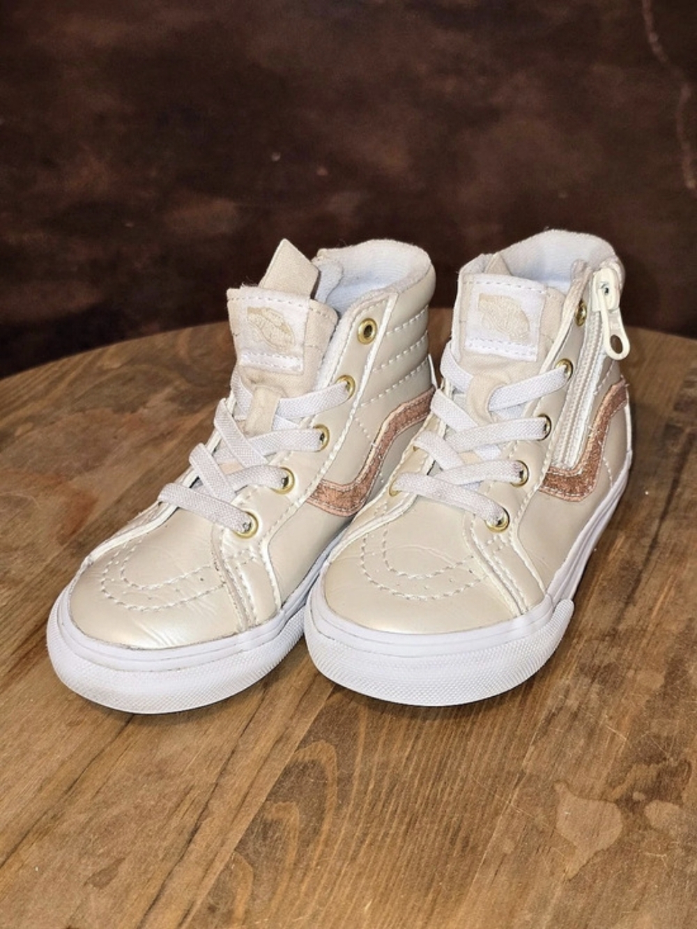 VANS Sk8-Hi Dazzled Toddler 6.5 Cream Rose Gold High Tops